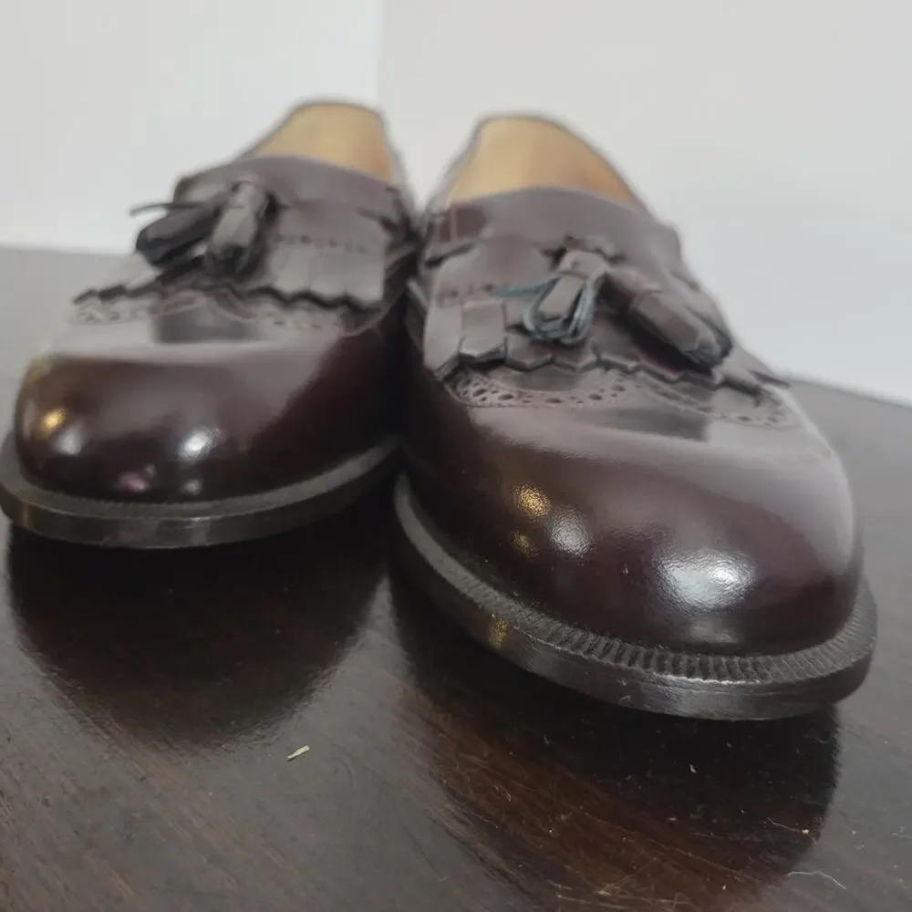 John W Nordstrom Men Kiltie Tassel Wingtip Loafers 8 W Burgundy Italy Leather